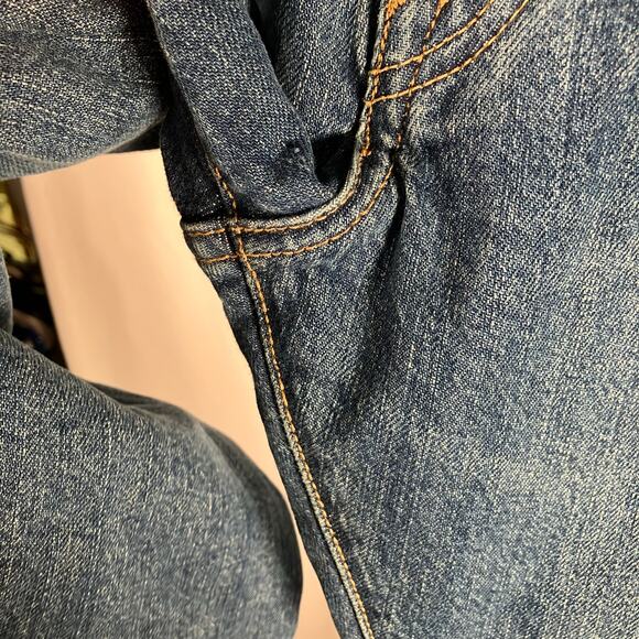 H&M &Denim Slim Straight Jeans Blue Stretch Mid Rise Size 32 Women’s Button Fly - Picture 11 of 15
